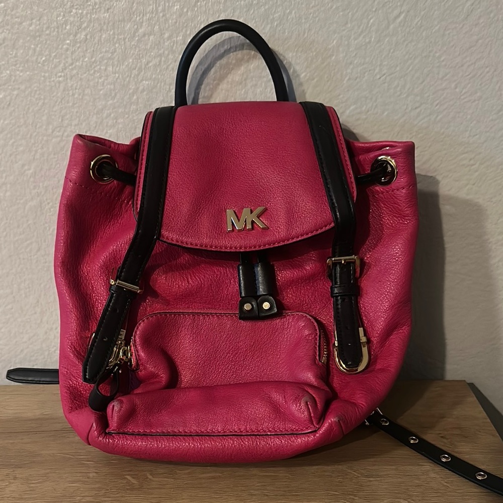 Michael Kors Pink and Black Backpack with Gold Logo